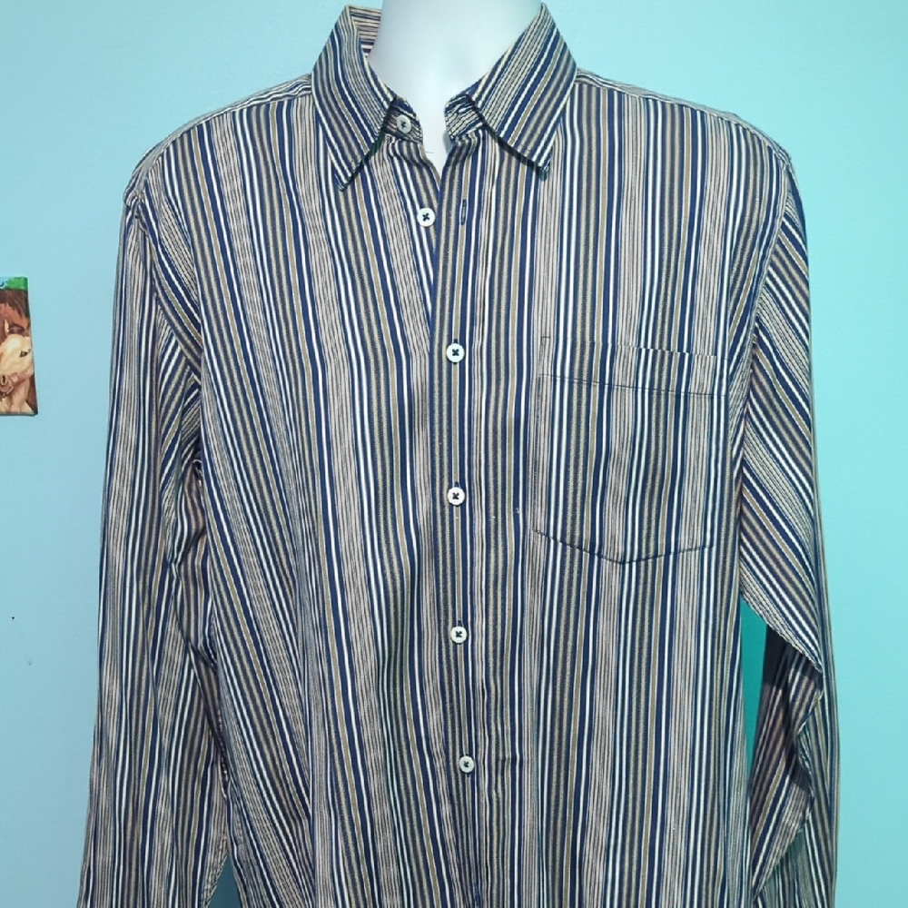 Bugatchi Blue and White Striped Men's Shirt